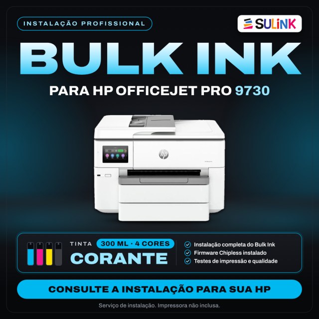 INSTALADO | Bulk Ink para Impressora HP 9730 | 1200ml - Corante