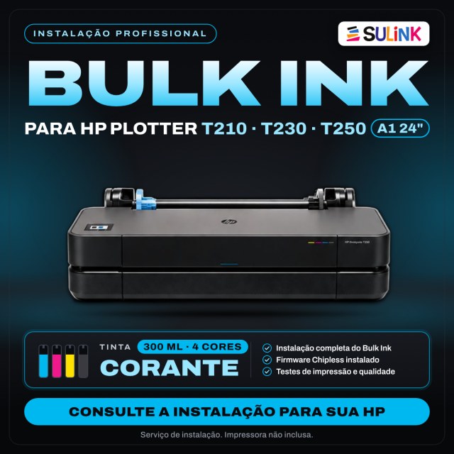 INSTALADO | Bulk Ink para Plotter HP T210 T230 T250 A1 24" | 1200ml - Corante