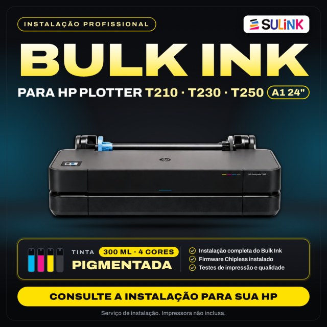 INSTALADO | Bulk Ink para Plotter HP T210 T230 T250 A1 24" | 1200ml - Pigmentado