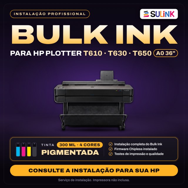 INSTALADO | Bulk Ink para Plotter HP T630 T650 A0 36" | 1200ml - Pigmentado