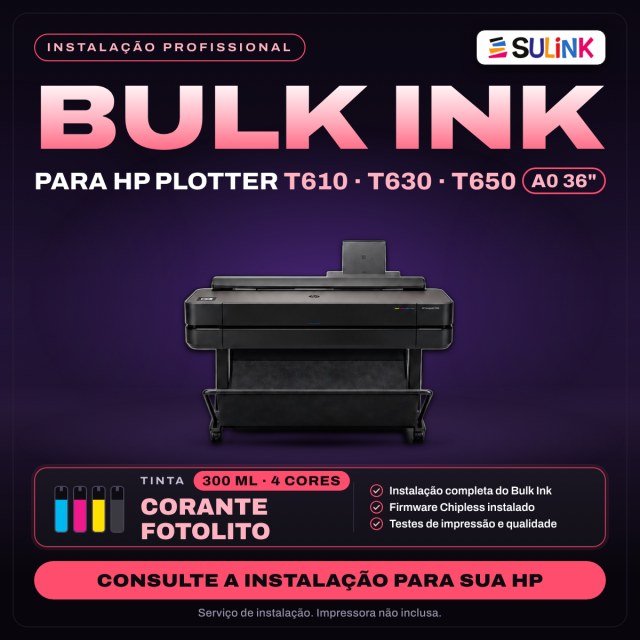 INSTALADO | Bulk Ink para Plotter HP T630 T650 A0 36" | 1200ml - Corante Fotolito