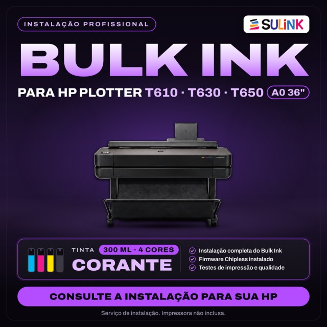 INSTALADO | Bulk Ink para Plotter HP T630 T650 A0 36" | 1200ml - Corante