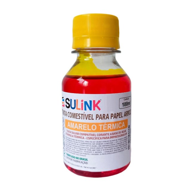 Tinta Sulink Comestível para Papel Arroz | Térmica para HP e Canon | 100ml Amarelo na Sulink