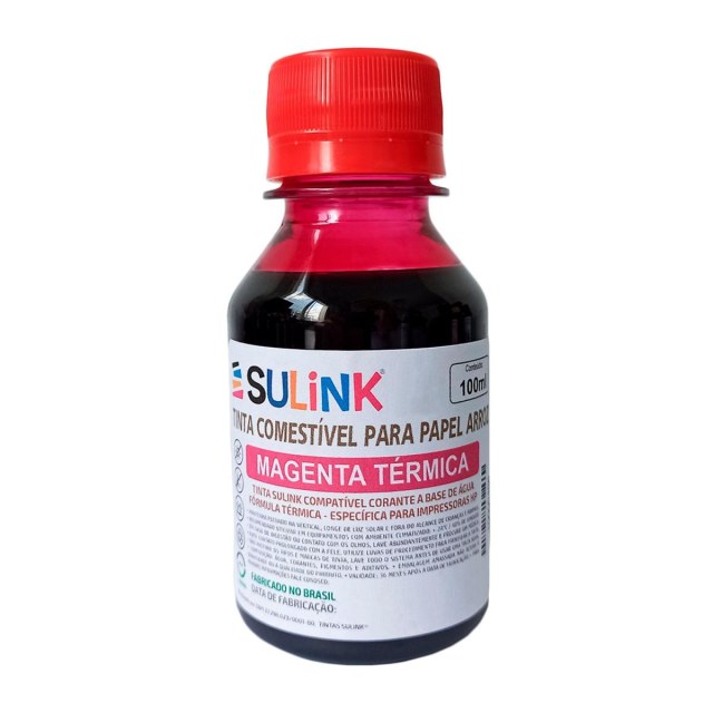Tinta Sulink Comestível para Papel Arroz | Térmica para HP e Canon | 100ml Magenta na Sulink