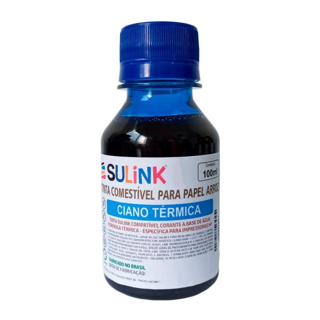 Tinta Sulink Comestível para Papel Arroz | Térmica para HP e Canon | 100ml Ciano na Sulink