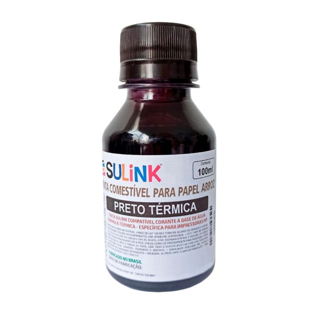 Tinta Sulink Comestível para Papel Arroz | Térmica para HP e Canon | 100ml Preto na Sulink