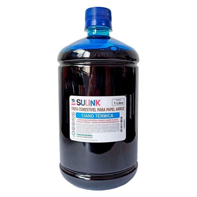 Tinta Sulink Comestível para Papel Arroz | Térmica para HP e Canon | 1 Litro Ciano na Sulink