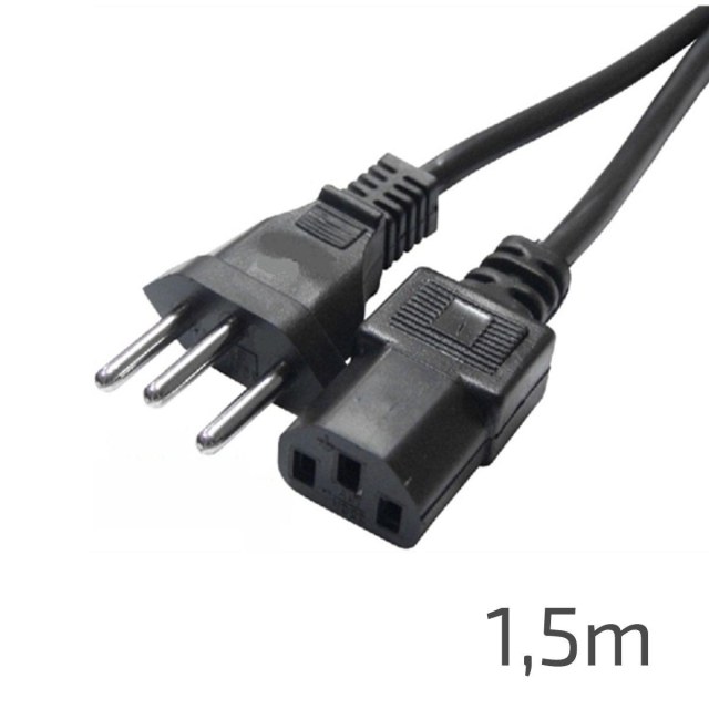 Cabo de Energia 3 Pinos para Fonte, PC, Prensa Térmica e Impressora - Tripolar 1,5m Plug 10A na Sulink