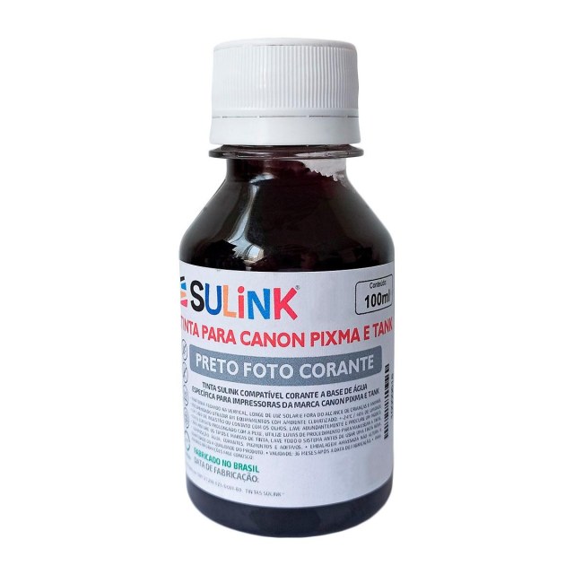 Tinta Sulink para Canon Pixma e Tank | 100ml Preto Fotográfico (Corante) na Sulink