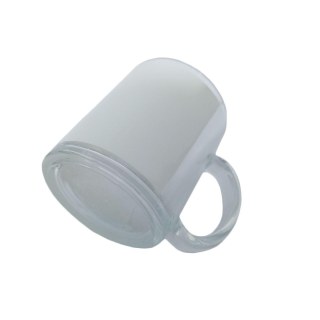 Caneca de Vidro Brilhante Translúcida com Tarja Reta Branca para Sublimação na Sulink
