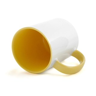 Caneca de Cerâmica Branca com Interior e Alça Colorido para Sublimação | Amarela na Sulink