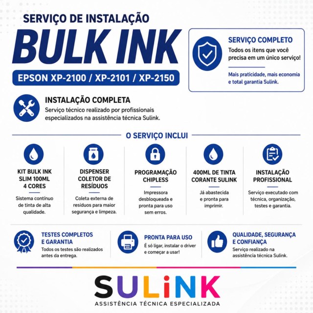 INSTALADO | Bulk Ink para Impressora Epson XP-2100 XP-2101 XP-2150 | 400ml - Corante