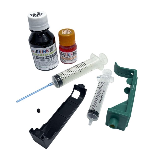 Kit Recarga Fácil para Cartucho HP 15 15B 40 45 45B Preto com 100ml de Tinta + 30ml Solução de Limpeza