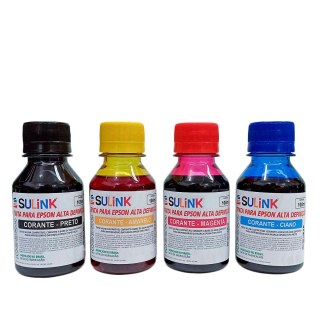 Kit Refil de Tinta 4 Cores para Epson L100 | L110 | L200 | L210 | L355 | L365 | L455 | L555 | L565 | L1300 com Bico Curvo na Sulink