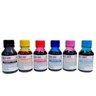 Kit Refil de Tinta 6 Cores para Epson L800, L805, L850 e L1800 com Bico Curvo na Sulink