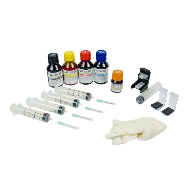 Kit Recarga Fácil para HP de 2 cartuchos 400ml (100ml preto pigmentado e 100ml cada colorido corante) na Sulink