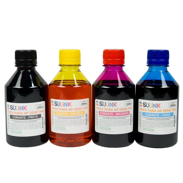 Tinta Sulink para HP Série PRO Corante - Kit 1 litro (250ml cada cor) na Sulink