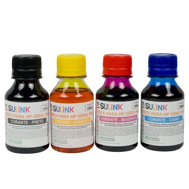 Tinta Sulink para HP Série PRO Corante - Kit 400ml (100ml cada cor) na Sulink