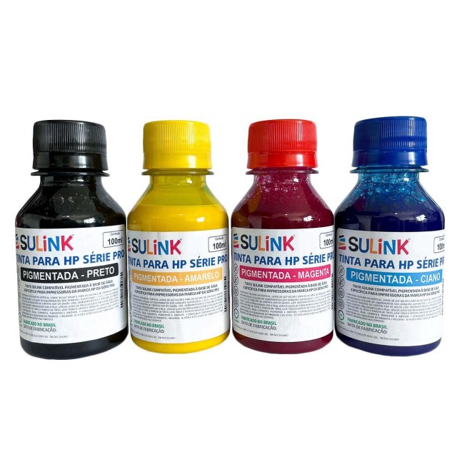 Tinta Sulink para HP Série PRO Pigmentada | 100ml Kit 4 x 100ml CMYK