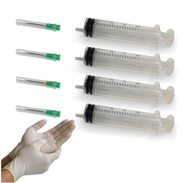 Seringa 20ml com Agulha para Recarga de Cartuchos | 4 Unidades + 1 Par de Luvas na Sulink