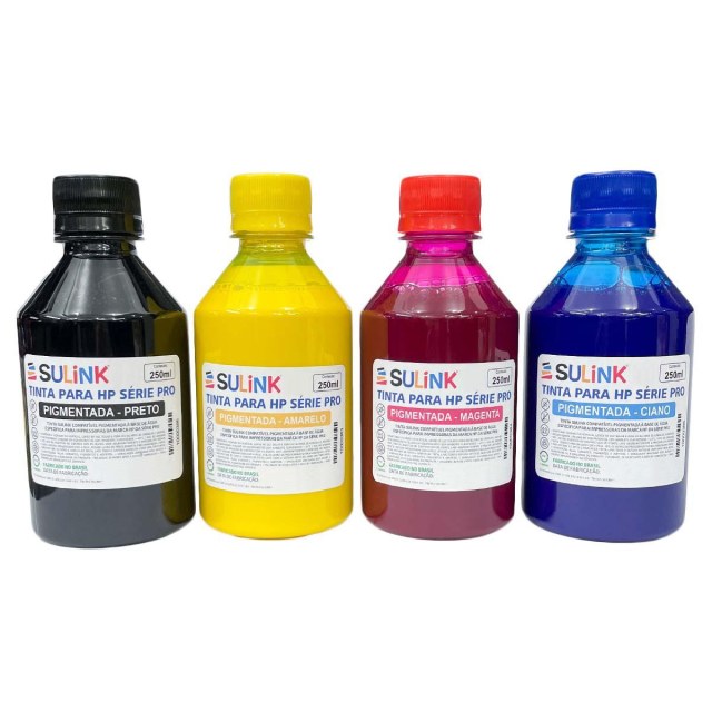 Tinta Sulink para HP Série PRO Pigmentada - Kit 1 Litro (250ml cada cor)