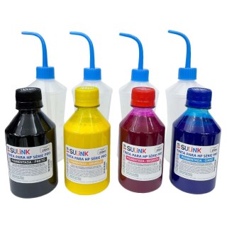 Tinta Sulink para HP SÉRIE PRO Pigmentada - Kit 1 litro (250ml cada cor) + 4 Frascos bico curvo 250ml na Sulink