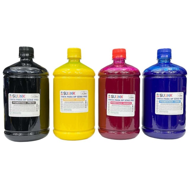 Tinta Sulink para HP Série PRO Pigmentada - Kit 4 Litros (1 Litro cada cor)