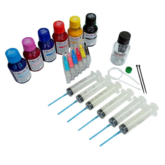 Kit Cartucho Recarregável para Epson R260 R280 R380 RX580 RX595 RX680 Artisan 50 | Com Tinta Pigmentada na Sulink