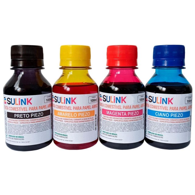 Tinta Comestível para Papel Arroz | EPSON | Kit 400ml (100ml cada cor) na Sulink