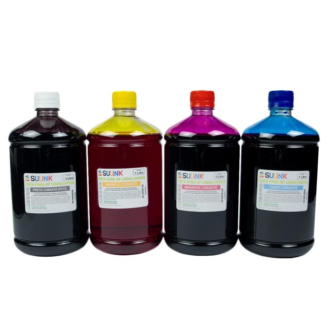 Tinta Sulink para HP Linha Vivera - Kit 4 Litros (1 litro cada cor corante) na Sulink