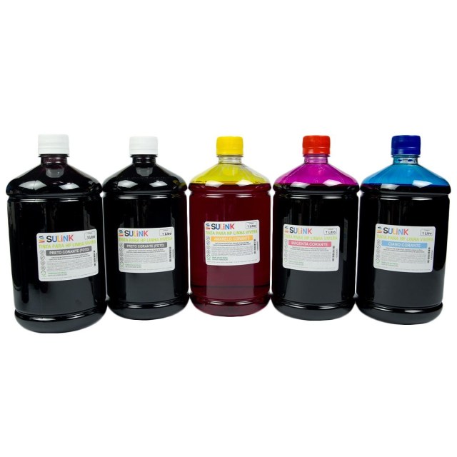 Tinta Sulink para HP Linha Vivera - Kit 5 Litros (2 litros Preto corante e 1 litro cada cor corante) na Sulink
