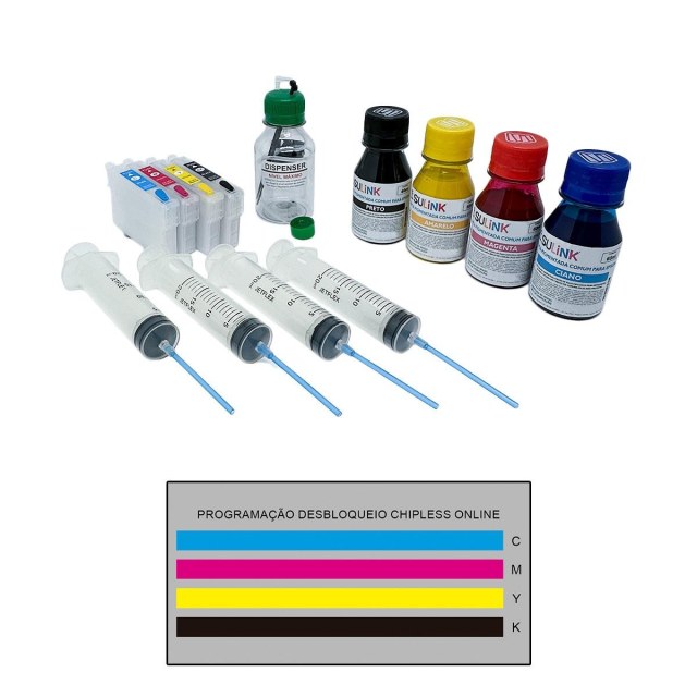 Kit Cartucho Recarregável para Epson XP-231 XP-241 XP-431 XP-441 | Com Tinta Pigmentada (+ Programação Online Sem Chip) na Sulink