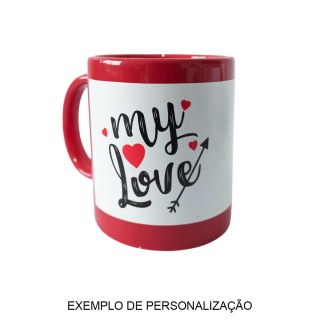 Caneca de Cerâmica com Tarja Reta Branca Fluorescente para Sublimação | Vermelha na Sulink