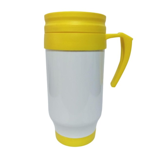 Caneca Térmica 450ml de Polímero Branco para Sublimação (SFCT) | Tampa/Alça/Base: Amarela