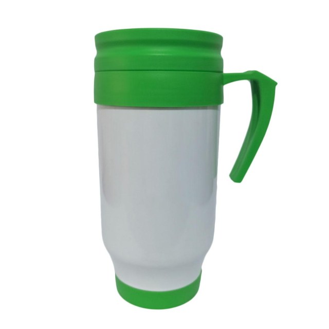 Caneca Térmica 450ml de Polímero Branco para Sublimação (SFCT) | Tampa/Alça/Base: Verde