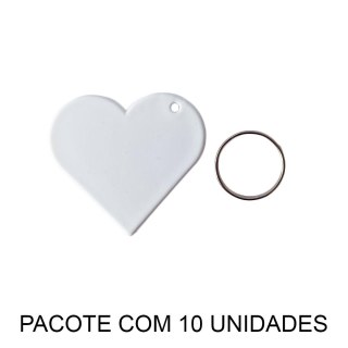 Chaveiro em Polímero Branco Coração para Sublimação (SM) | Pacote com 10 Unidades na Sulink