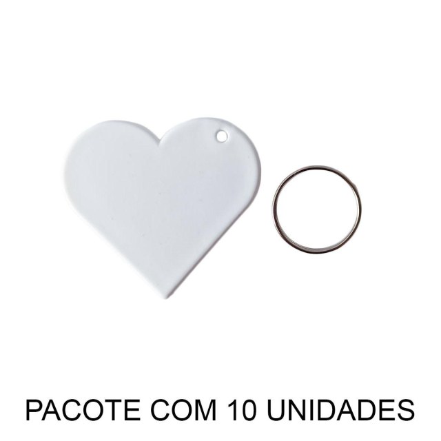 Chaveiro em Polímero Branco Coração para Sublimação (SM) | Pacote com 10 Unidades