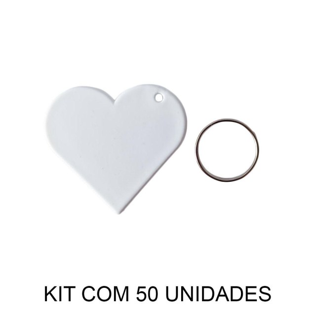 Chaveiro em Polímero Branco Coração para Sublimação (SM) | Kit com 50 Unidades