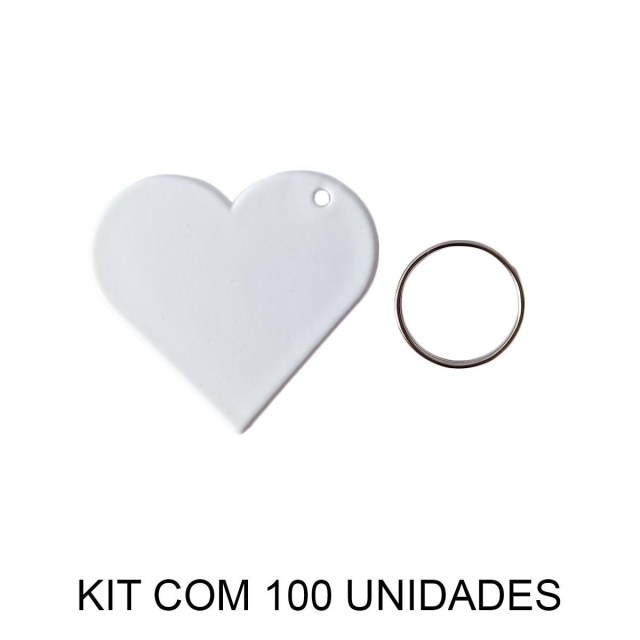 Chaveiro em Polímero Branco Coração para Sublimação (SM) | Kit com 100 Unidades