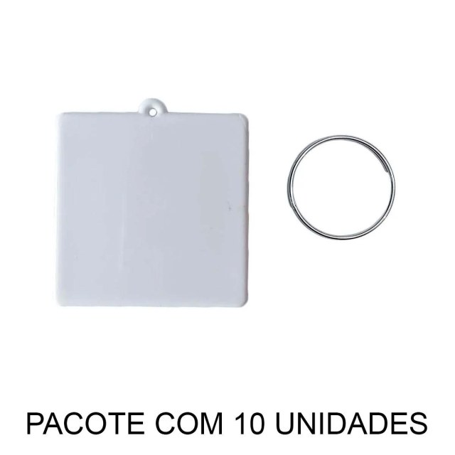 Chaveiro em Polímero Quadrado Branco para Sublimação (UDP) com Argola | Pacote com 10 Unidades