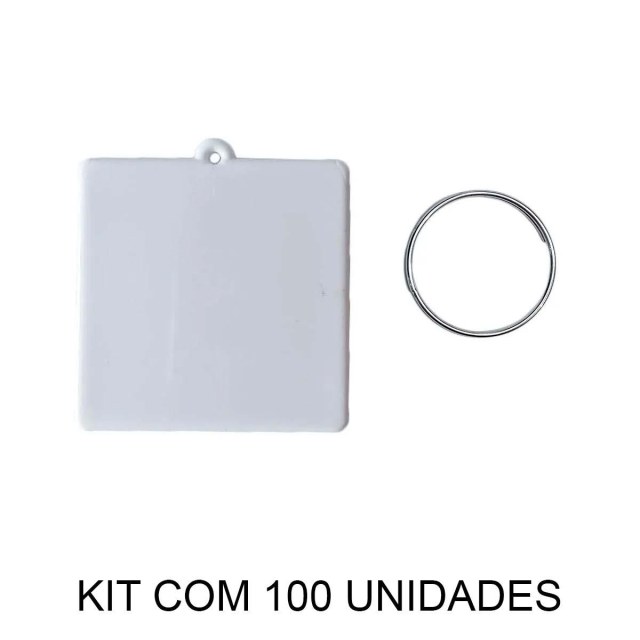 Chaveiro em Polímero Quadrado Branco para Sublimação (UDP) com Argola | Kit com 100 Unidades