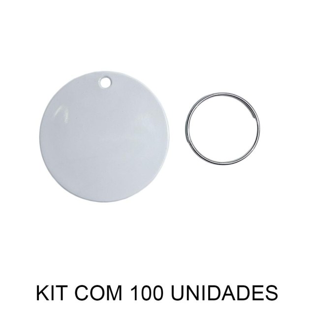 Chaveiro em Polímero Redondo Branco para Sublimação (UDP) com Argola | Kit com 100 Unidades
