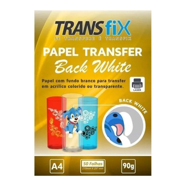 Papel Transfer Laser Back White Fundo Branco 90g - A4 (210x297mm) - Transfix | Pacote com 50 Folhas na Sulink