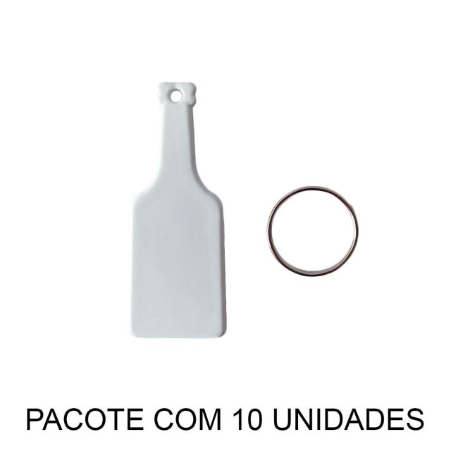 Chaveiro em Polímero Branco Garrafa Garrafinha para Sublimação (SM) | Pacote com 10 Unidades