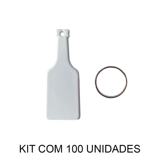 Chaveiro em Polímero Branco Garrafa Garrafinha para Sublimação (SM) | Kit com 100 Unidades