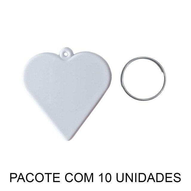 Chaveiro em Polímero Coração Branco para Sublimação (UDP) com Argola | Pacote com 10 Unidades