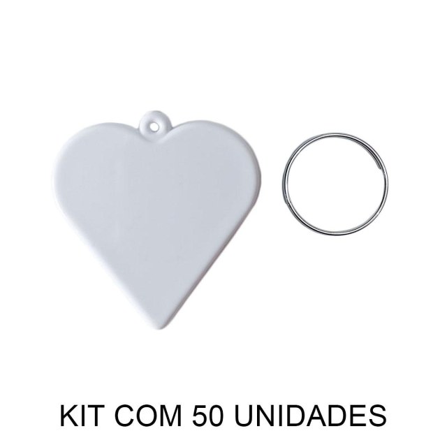 Chaveiro em Polímero Coração Branco para Sublimação (UDP) com Argola | Kit com 50 Unidades