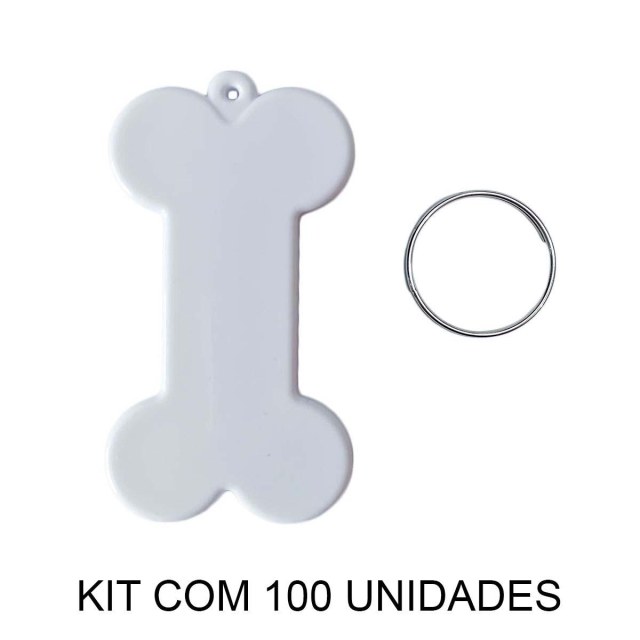 Chaveiro em Polímero Osso / Ossinho Branco para Sublimação (UDP) com Argola | Kit com 100 Unidades