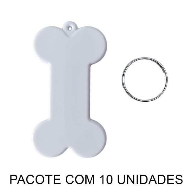 Chaveiro em Polímero Osso / Ossinho Branco para Sublimação (UDP) com Argola | Pacote com 10 Unidades
