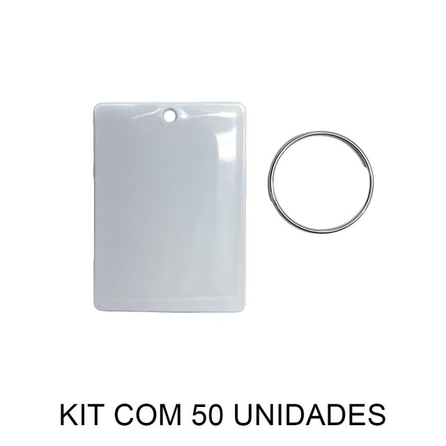 Chaveiro em Polímero Retangular Branco para Sublimação (UDP) com Argola | Kit com 50 Unidades